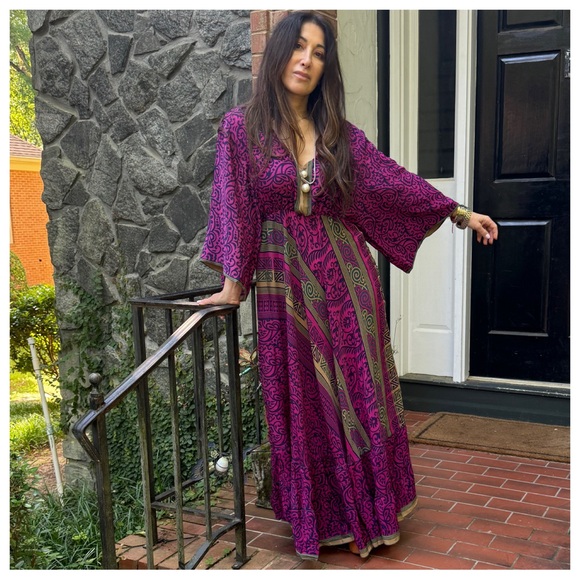 41 Beautiful Boho Silk Blend One of Kind Maxi Dress - Picture 2 of 7
